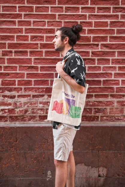 Young Man With Bag Mockup Psd