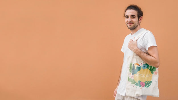 Young Man With Bag Mockup Psd