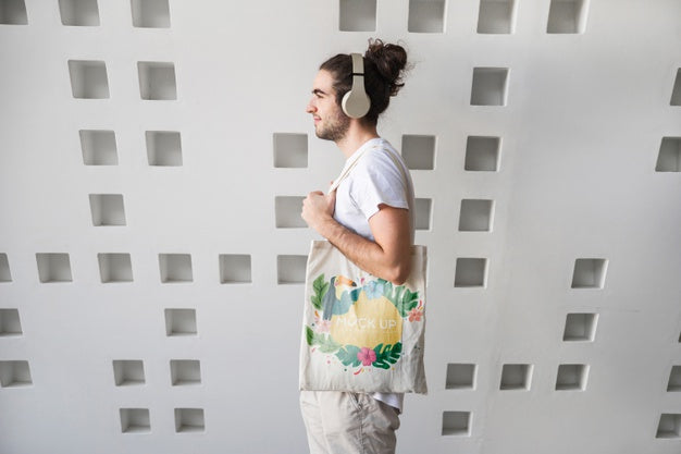 Young Man With Bag Mockup Psd