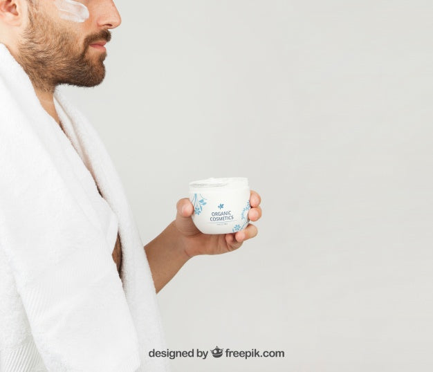 Young Man With Cosmetic Product Sideways Psd