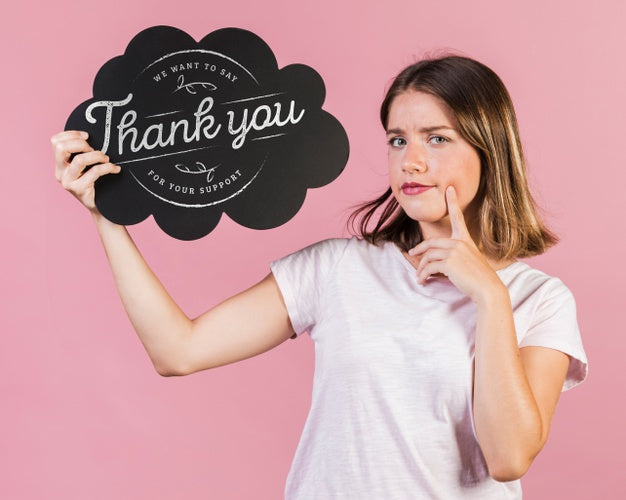 Young Woman Holding A Cloud Board Mock-Up Psd