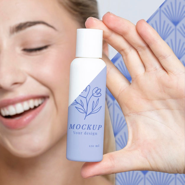 Young Woman Holding A Skincare Product Mock-Up Psd