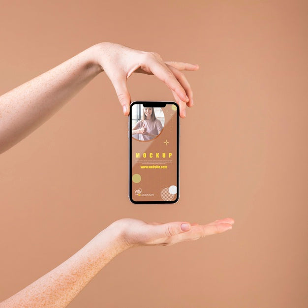 Young Woman Holding A Smartphone Mock-Up Psd