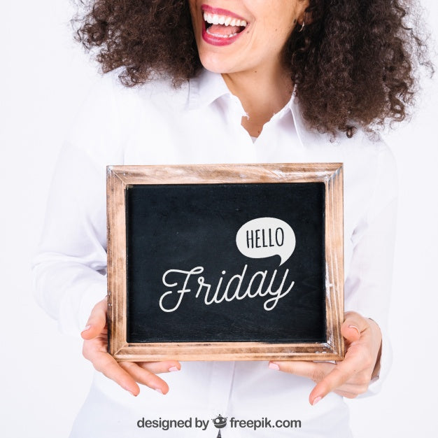 Young Woman Presenting Slate Psd