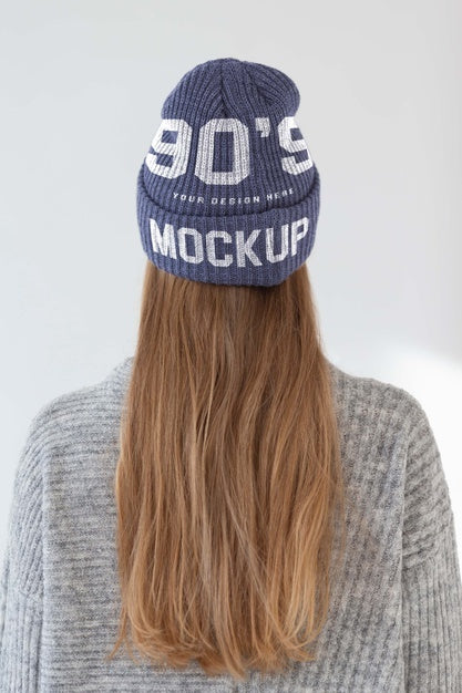 Young Woman Wearing Beanie Mockup Psd