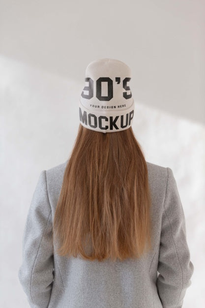 Young Woman Wearing Beanie Mockup Psd