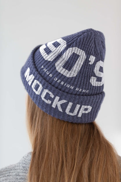 Young Woman Wearing Beanie Mockup Psd