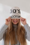 Young Woman Wearing Beanie Mockup Psd
