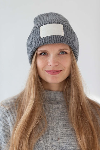 Young Woman Wearing Beanie Mockup Psd