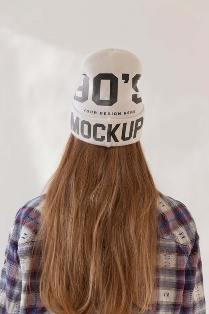 Young Woman Wearing Beanie Mockup Psd