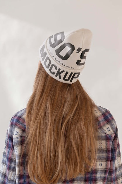 Young Woman Wearing Beanie Mockup Psd