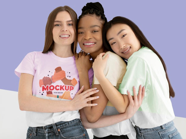 Young Women Representing The Inclusion Concept With Mock-Up T-Shirts Psd