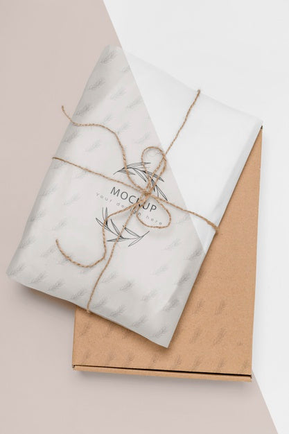 Zero Waste Wrapped Present With Cardboard Box Mock-Up Psd